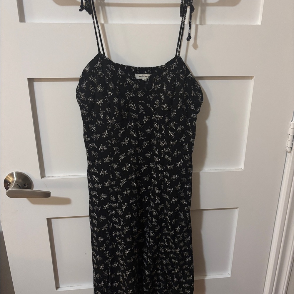 American Eagle Black Floral Print Spaghetti Strap Mini Dress